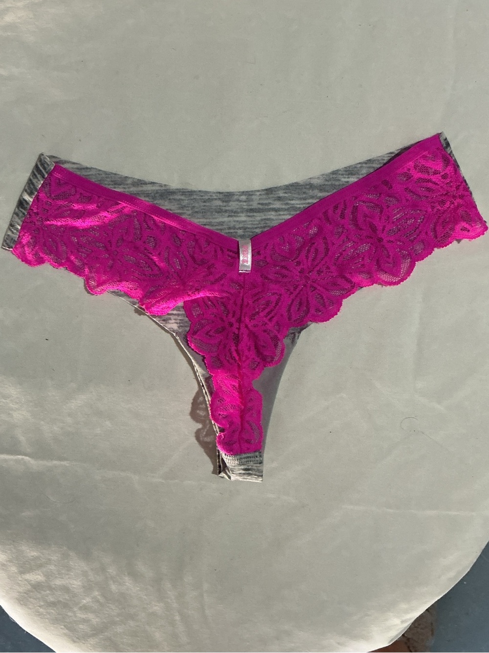 PINK Victoria's Secret Gray Thong with Hot Pink Lace